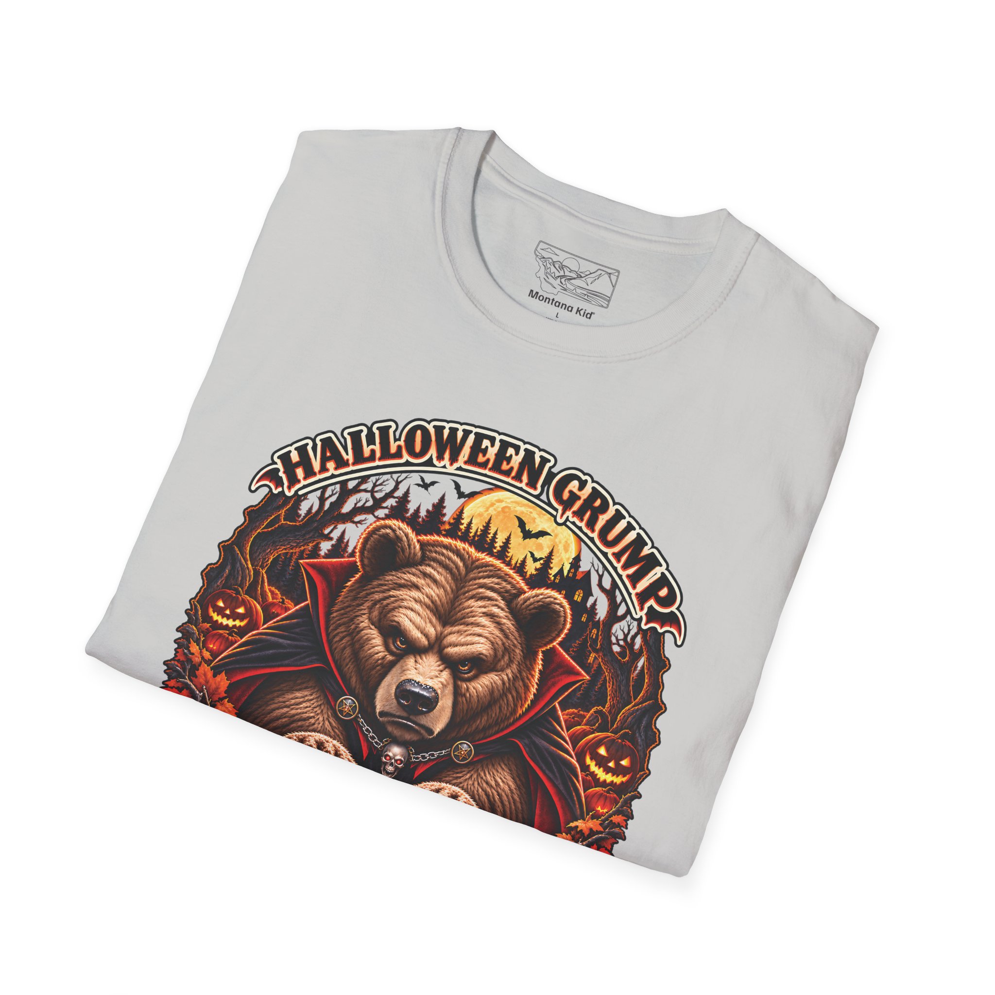 Halloween Grump Tee in Ice Grey, folded close-up