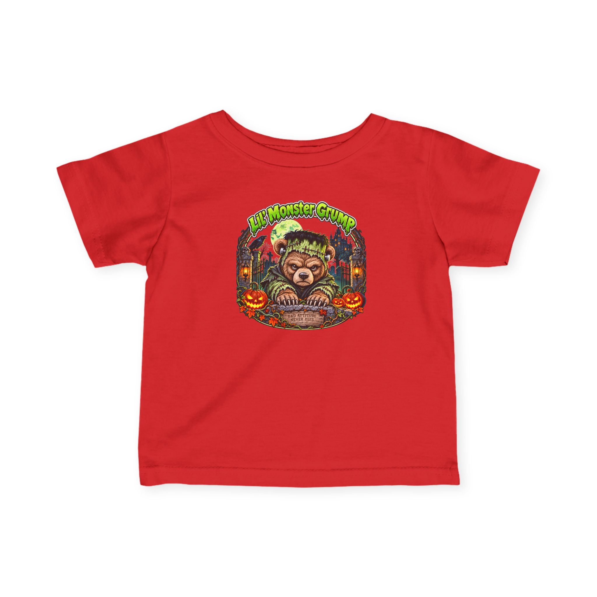 Lil' Monster Grump Tee in Red, laid flat