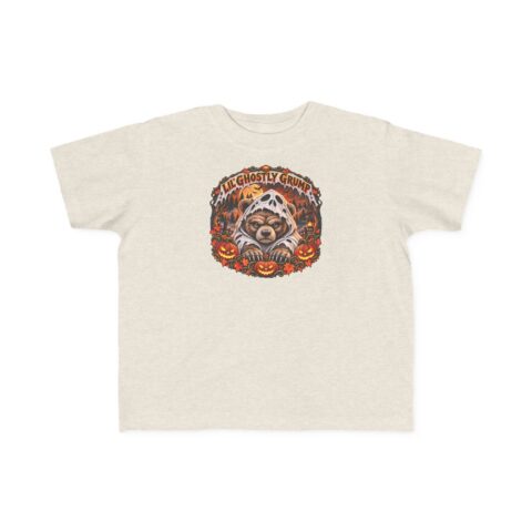 Lil’ Ghostly Grump Tee in Natural Heather, laid flat
