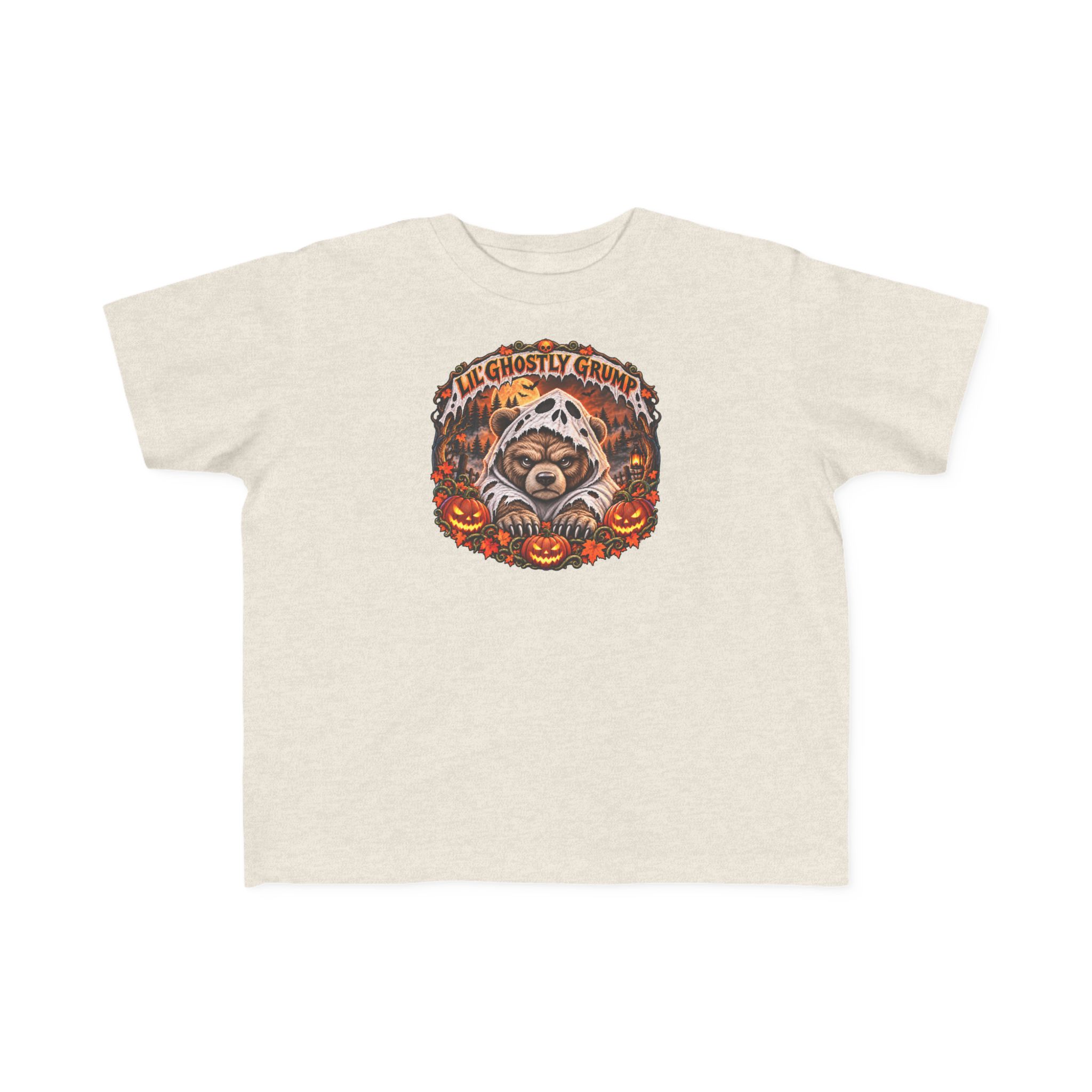 Lil’ Ghostly Grump Tee in Natural Heather, laid flat