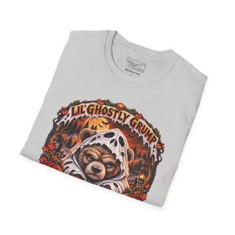Lil’ Ghostly Grump Tee in Ice Grey, folded close-up