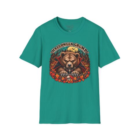 Halloween Grump Tee in Jade Dome, laid flat