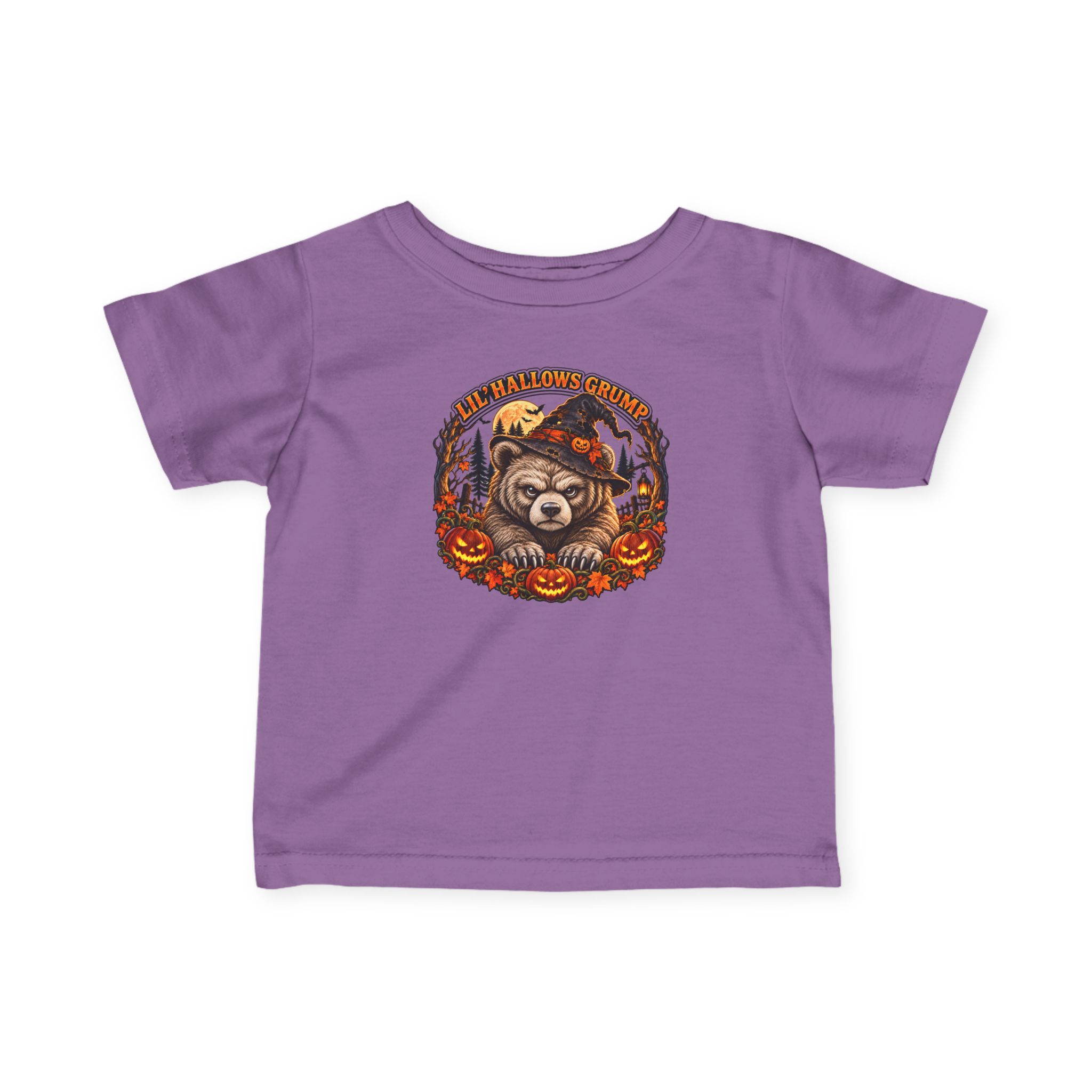 Lil’ Hallows Grump Tee in Lavender, laid flat