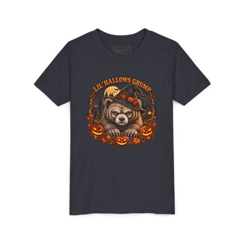 Lil’ Hallows Grump Tee in Heather Navy, laid flat