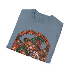 Hocus Grump Tee in Stone Blue, folded close-up