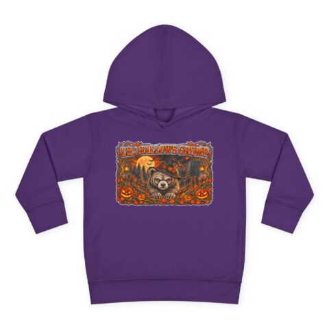 Lil’ Hallows Grump Hoodie in Purple, laid flat