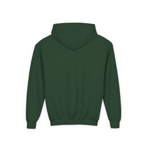 Lil’ Ghostly Grump Hoodie in Forest Green, back, laid flat