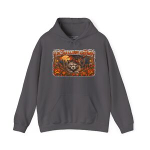 Lil’ Hallows Grump Hoodie in Charcoal, laid flat