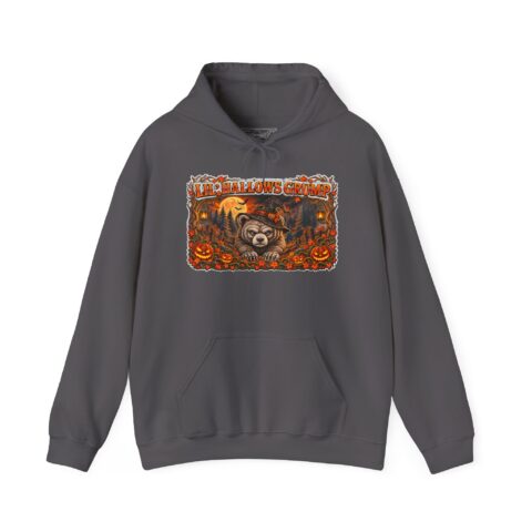 Lil’ Hallows Grump Hoodie in Charcoal, laid flat