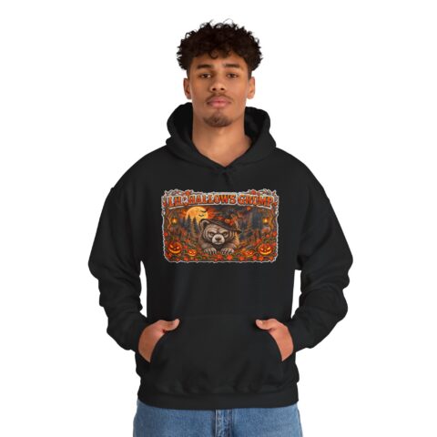 Lil’ Hallows Grump Hoodie in Black, worn, front view
