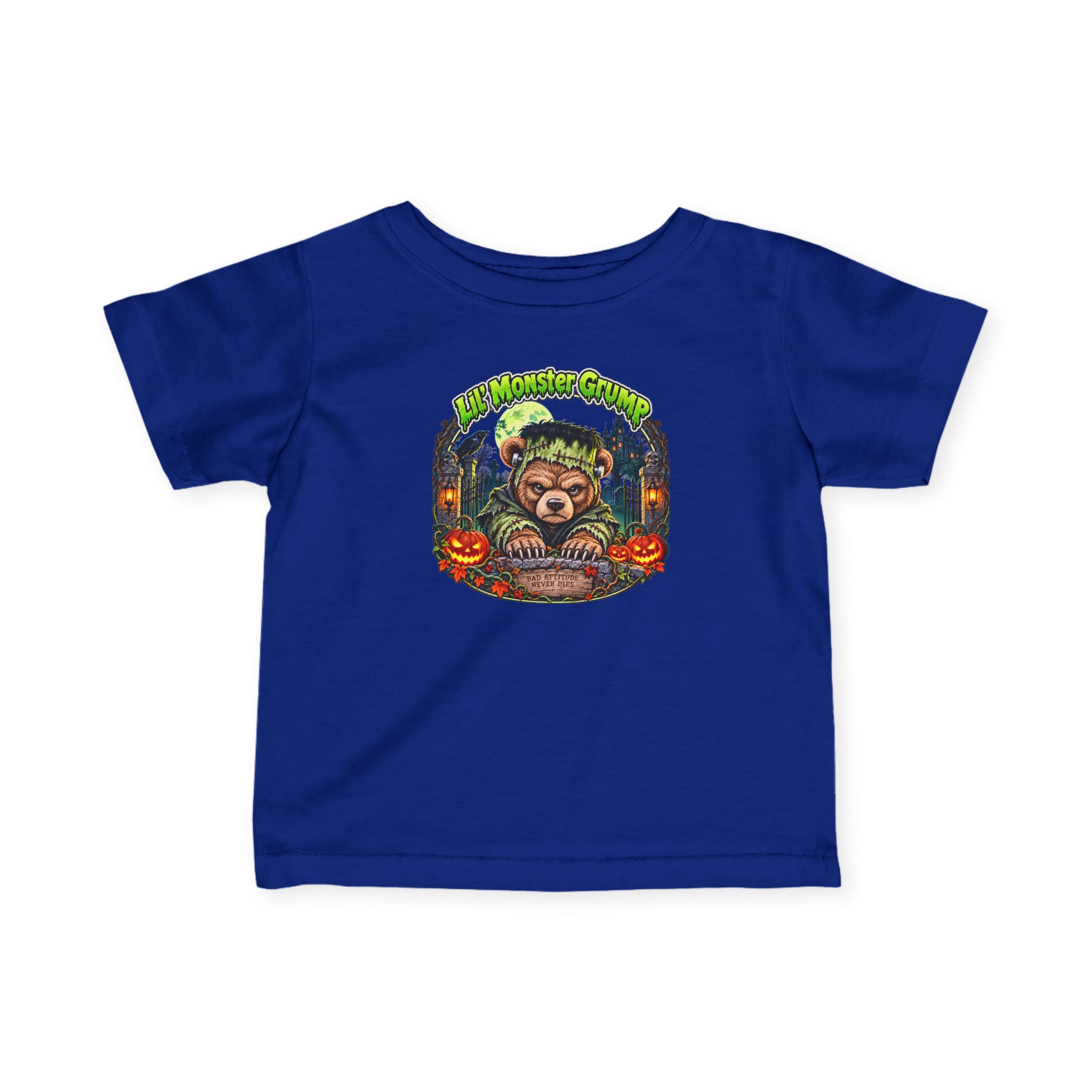 Lil' Monster Grump Tee in Royal, laid flat