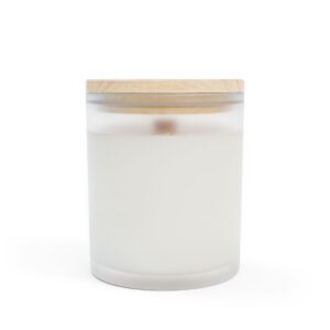 Halloween Grump Candle, plain back of the frosted glass jar