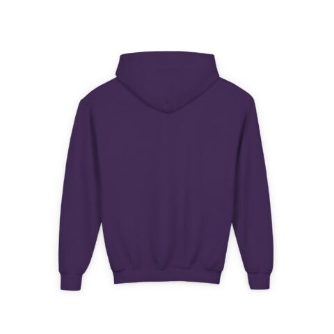 Lil’ Ghostly Grump Hoodie in Purple, back, laid flat