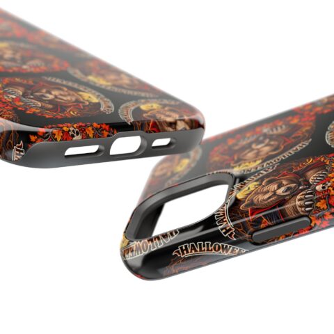 Halloween Grump Mag Phone Case, close-up of the raised edges and button cutouts