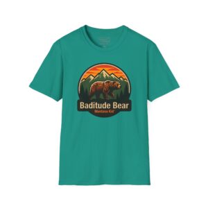 Baditude Bear Tee in Jade Dome, laid flat