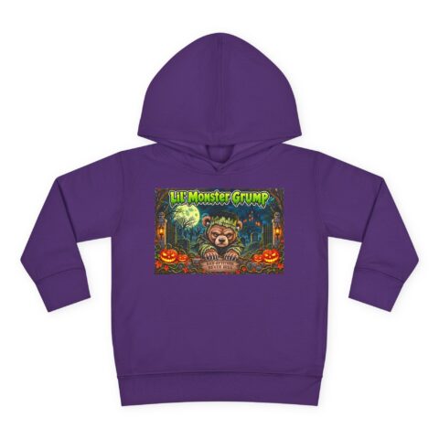 Lil’ Monster Grump Hoodie in Purple, laid flat