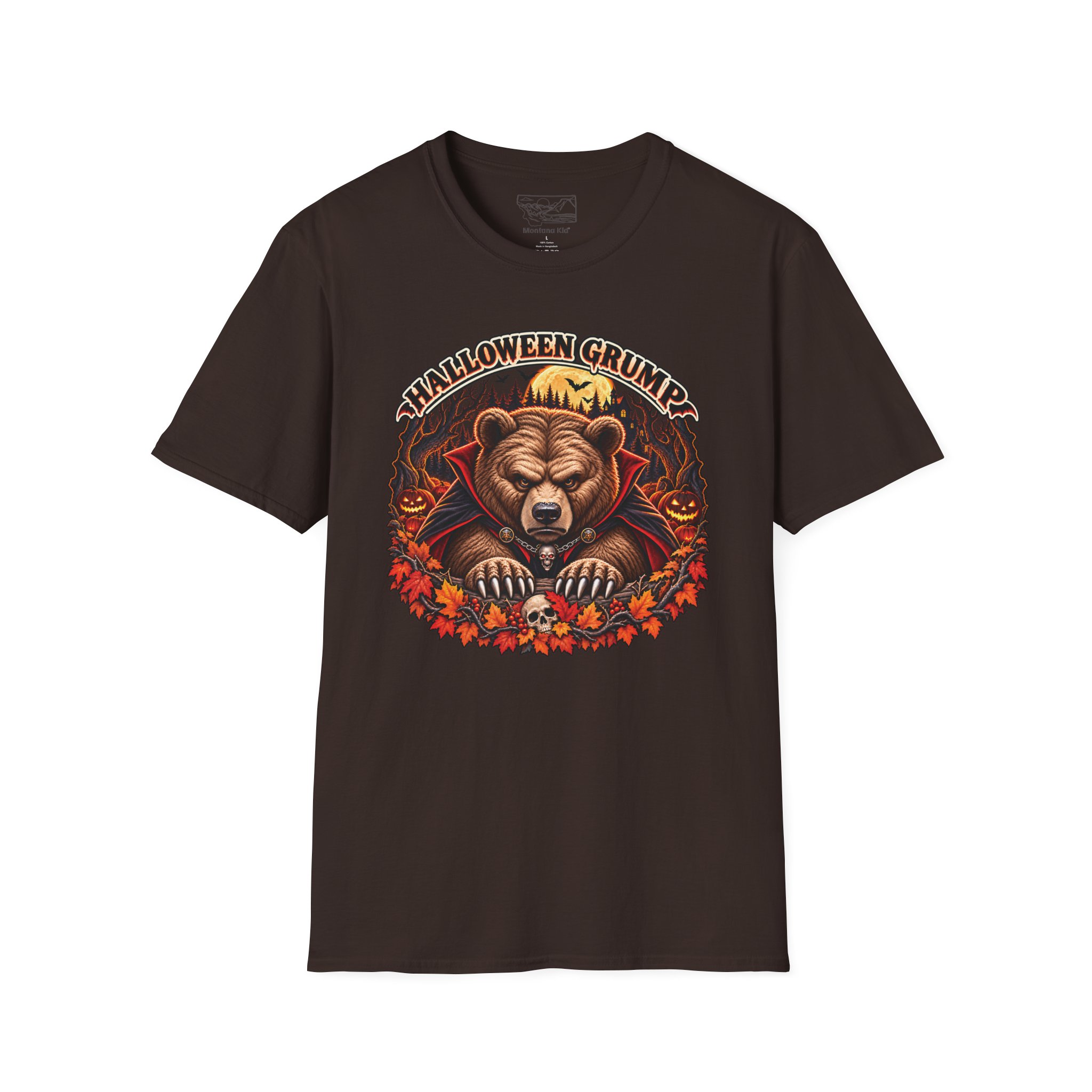 Halloween Grump Tee in Dark Chocolate, laid flat