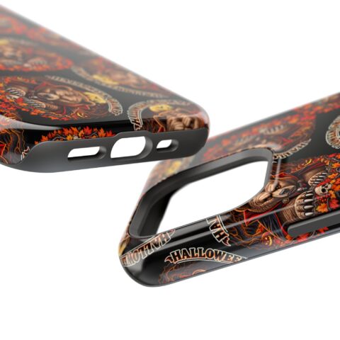 Halloween Grump Mag Phone Case, close-up of the raised edges and button cutouts