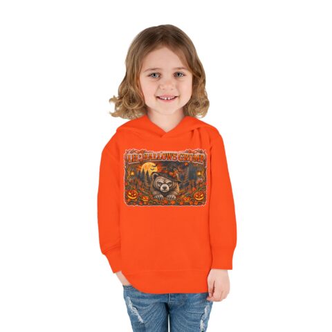 Lil’ Hallows Grump Hoodie in Orange, worn, front view
