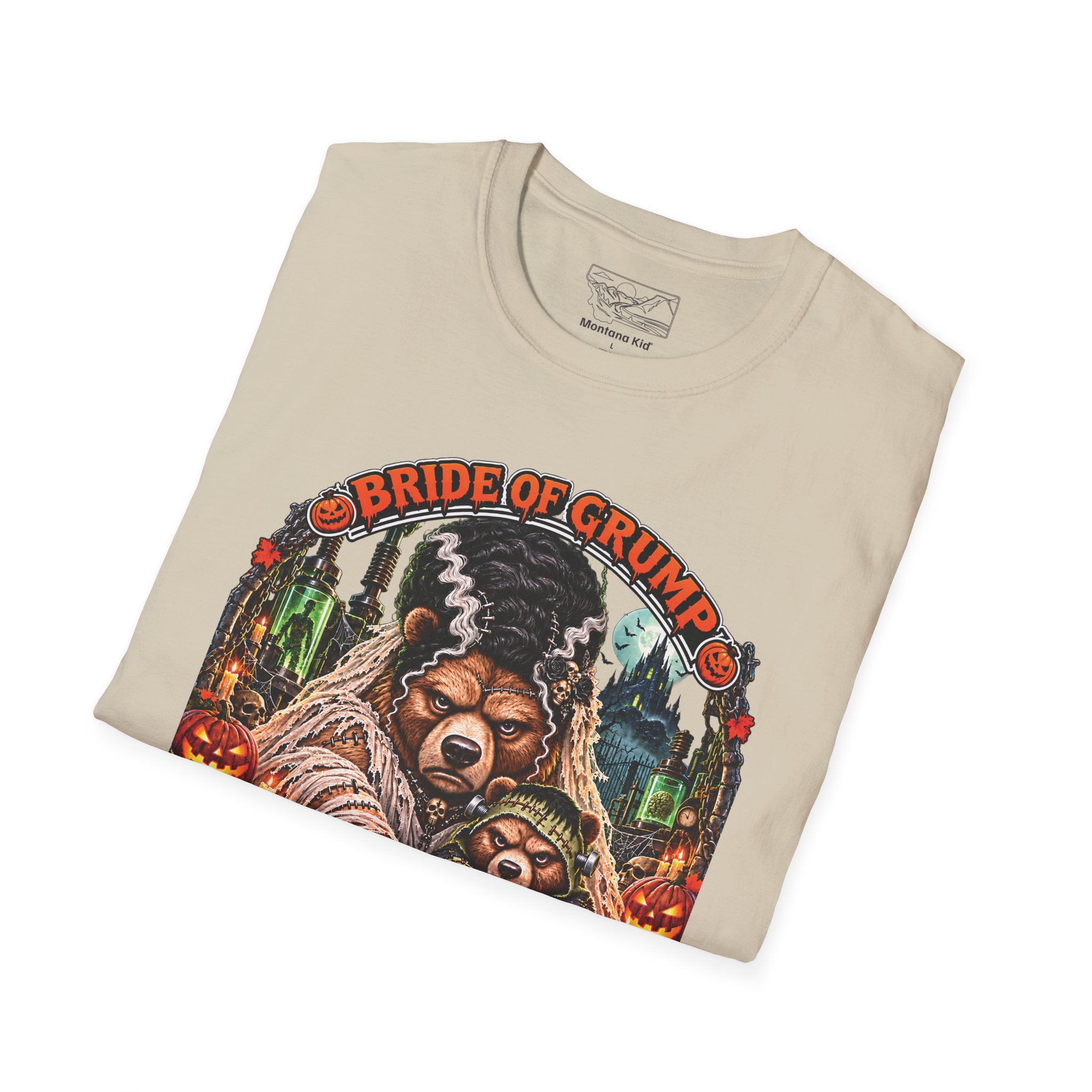 Bride of Grump Tee in Sand, folded close-up