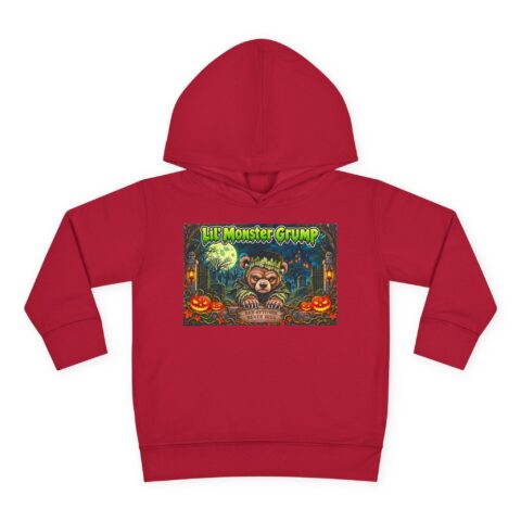 Lil’ Monster Grump Hoodie in Vintage Red, laid flat