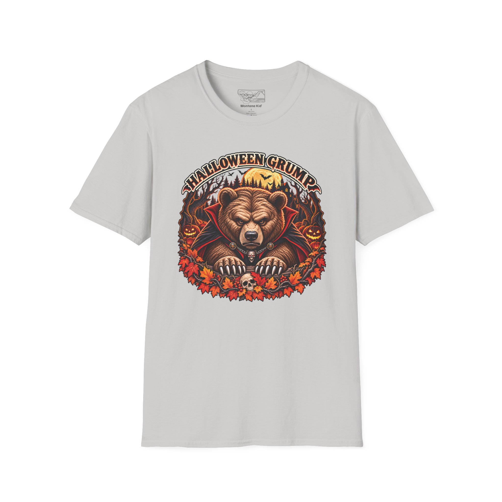 Halloween Grump Tee in Ice Grey, laid flat