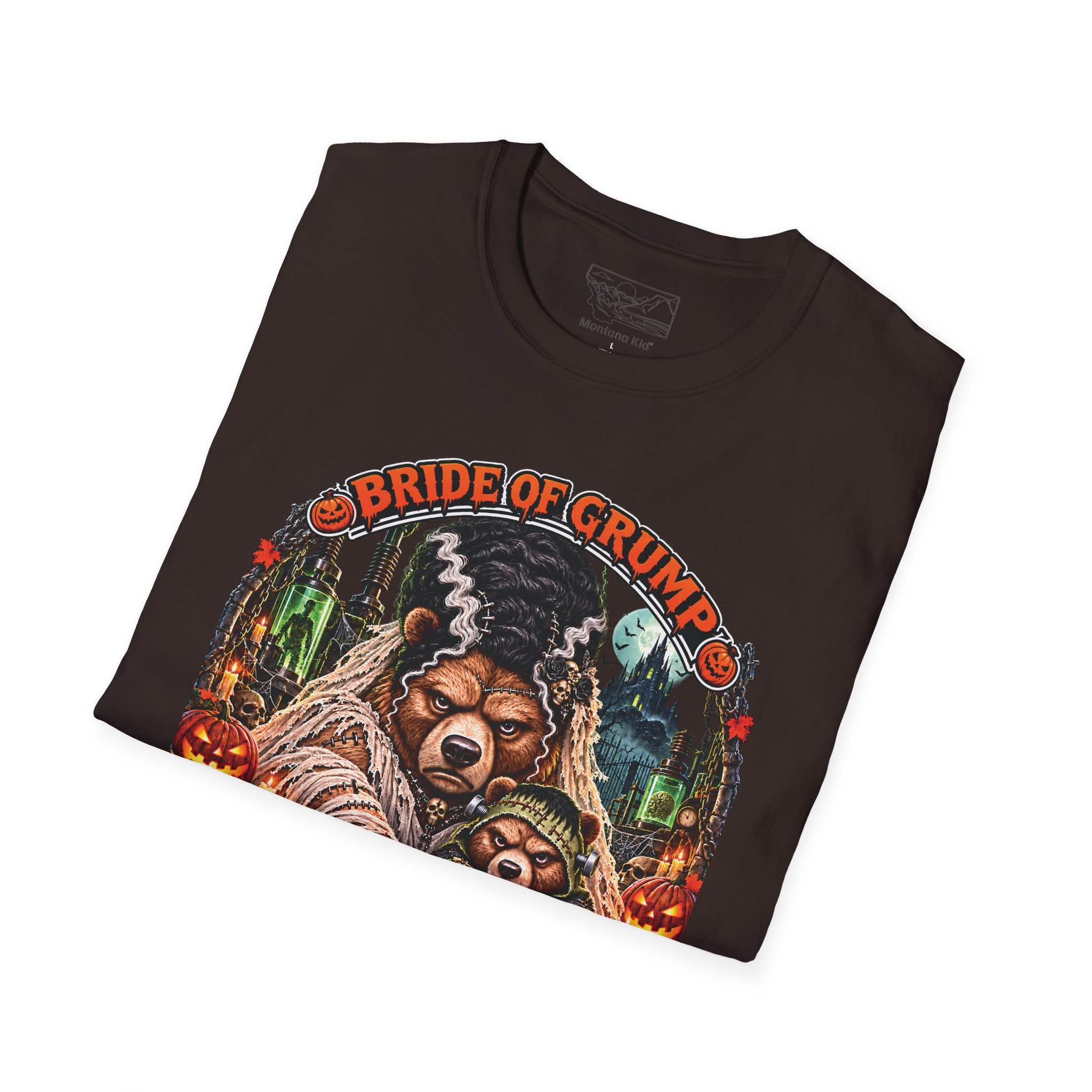 Bride of Grump Tee in Dark Chocolate, folded close-up