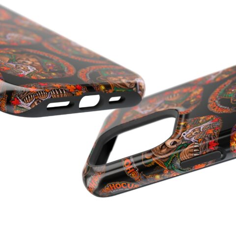 Hocus Grump Mag Phone Case, close-up of the raised edges and button cutouts