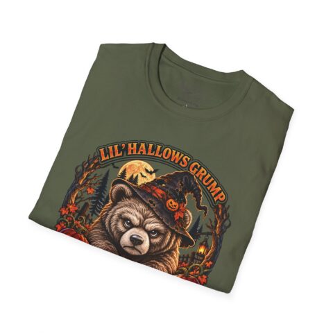 Lil’ Hallows Grump Tee in Military Green, folded close-up