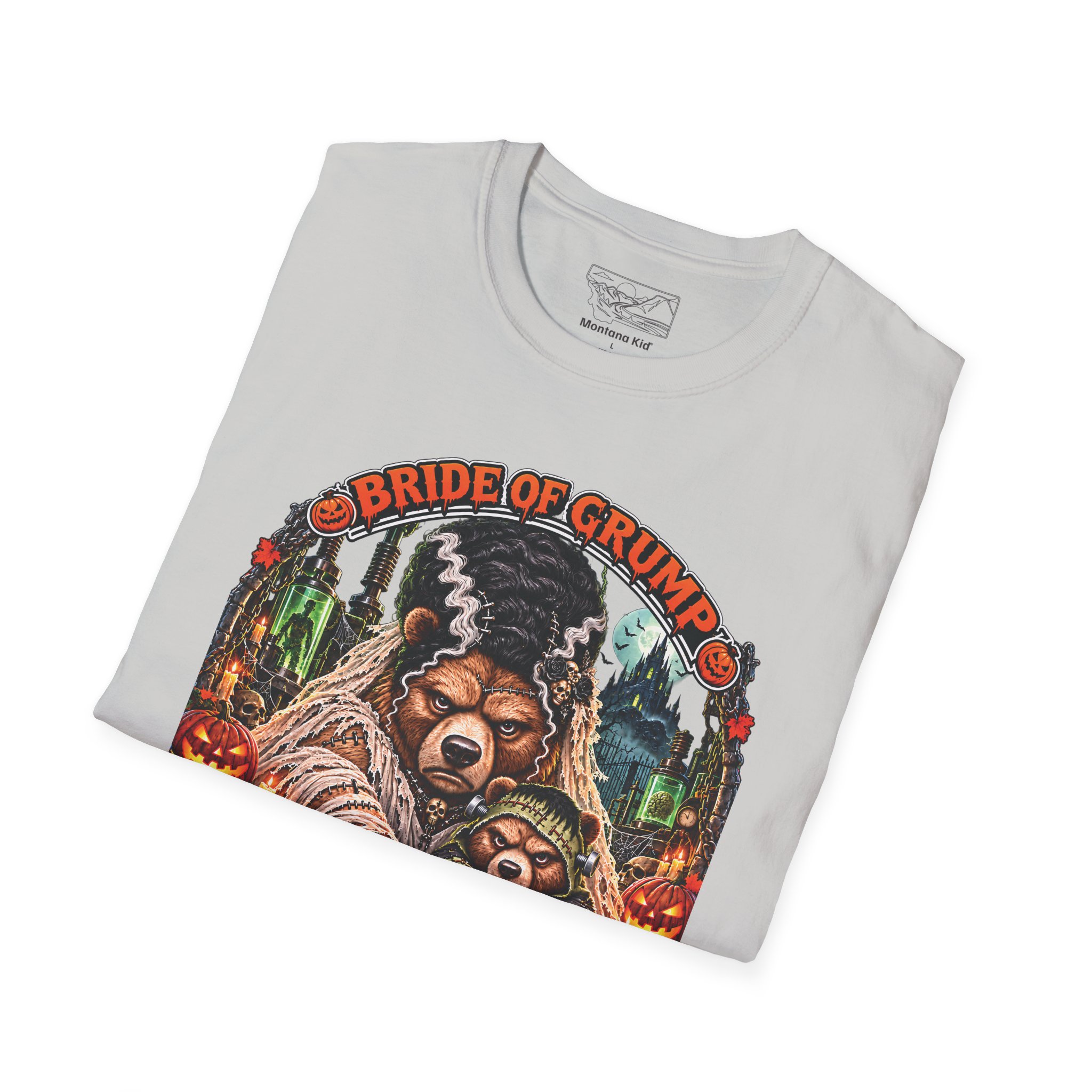 Bride of Grump Tee in Ice Grey, folded close-up