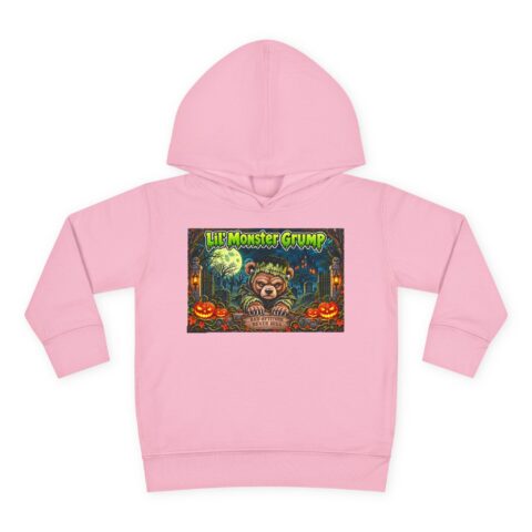 Lil’ Monster Grump Hoodie in Pink, laid flat