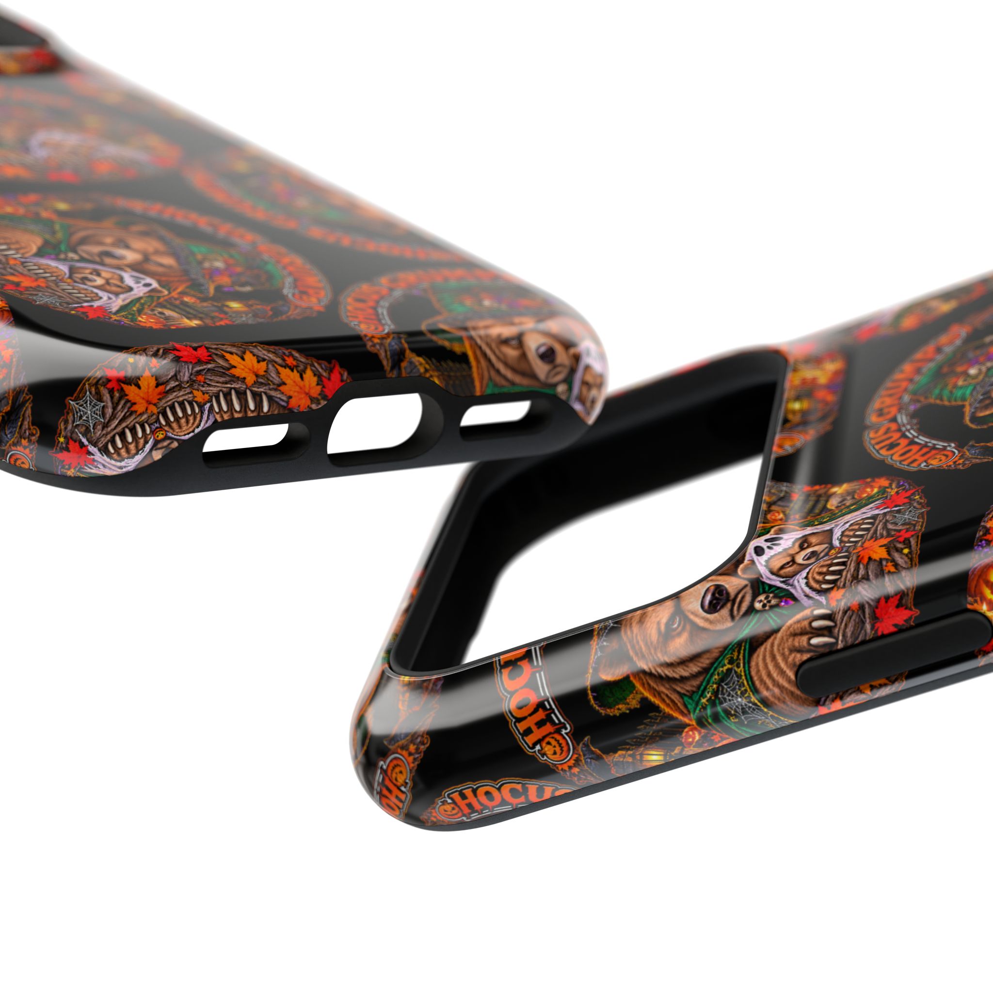 Hocus Grump Mag Phone Case, close-up of the raised edges and button cutouts
