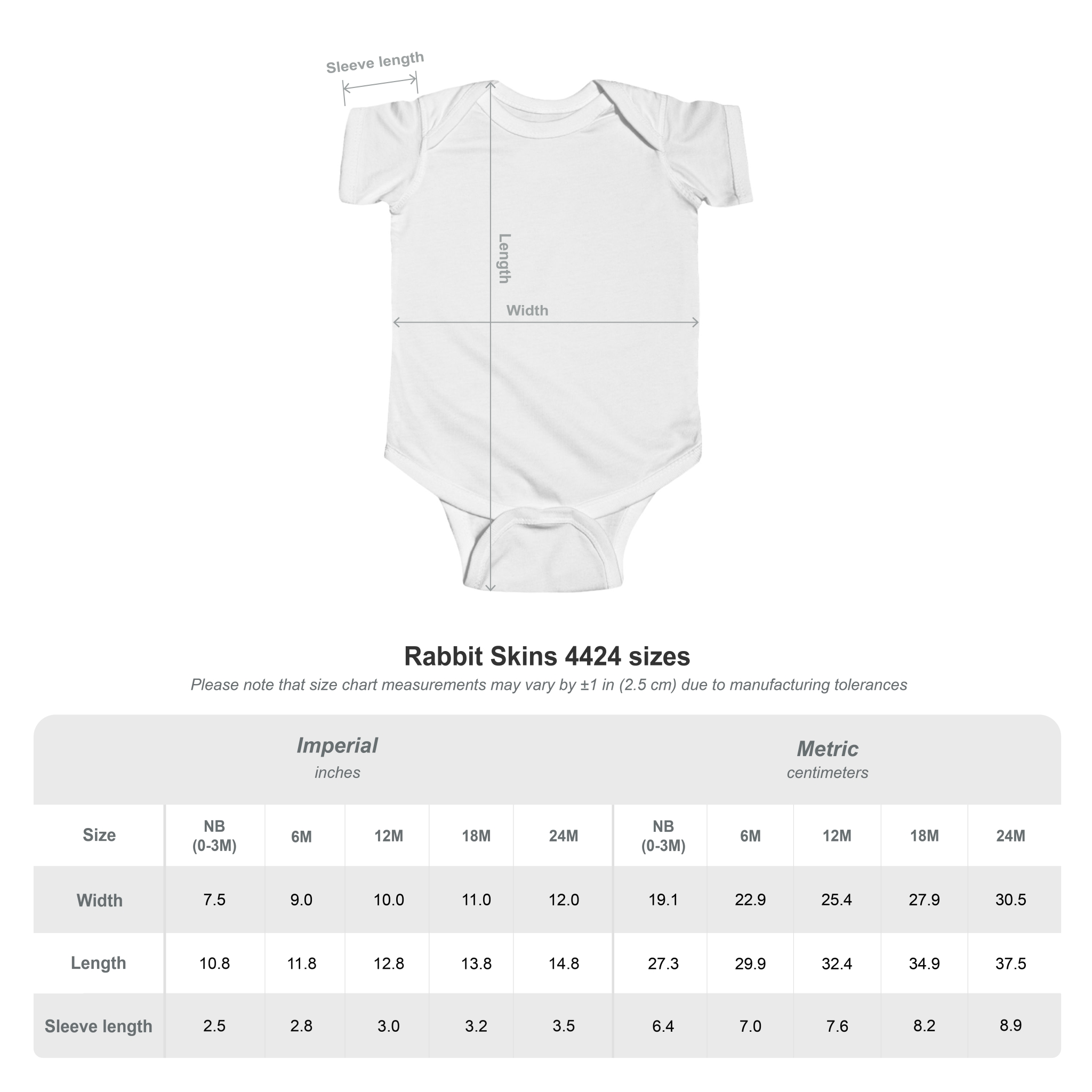 Lil' Monster Grump Bodysuit size chart