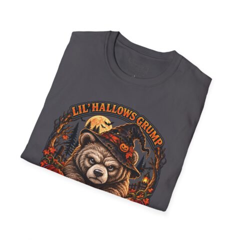 Lil’ Hallows Grump Tee in Charcoal, folded close-up