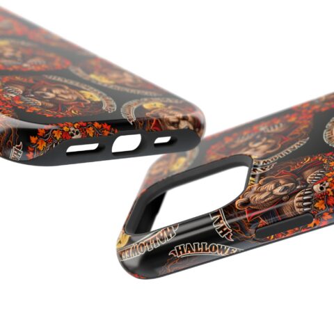 Halloween Grump Mag Phone Case, close-up of the raised edges and button cutouts