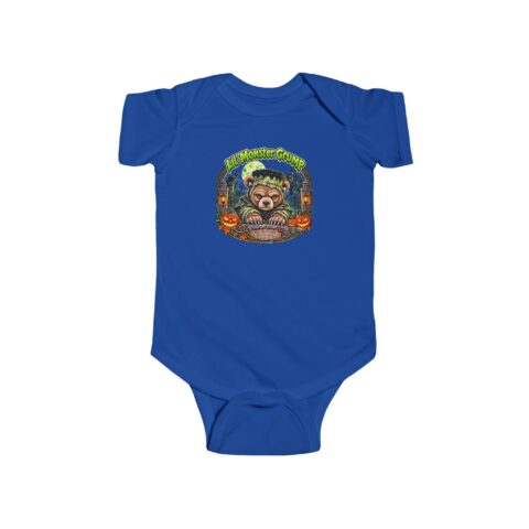 Lil' Monster Grump Bodysuit in Royal, laid flat