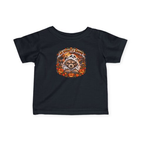 Lil’ Ghostly Grump Tee in Black, laid flat