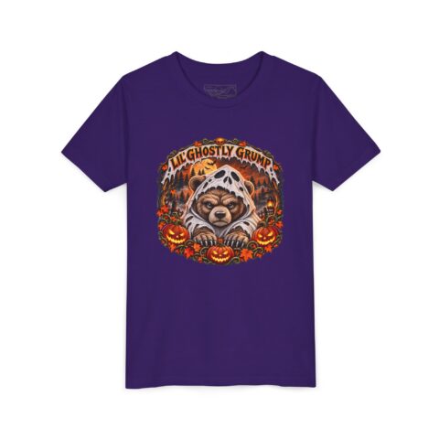 Lil’ Ghostly Grump Tee in Team Purple, laid flat