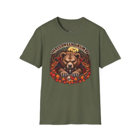 Halloween Grump Tee in Military Green, laid flat
